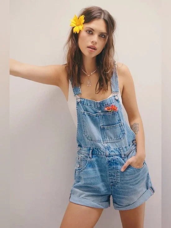 We The Free Ziggy Denim Shortalls Boho Festival Size Small - Picture 7 of 11